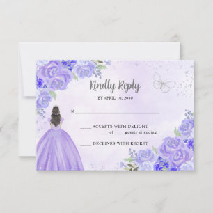 Cartons Réponse Lumière violet Argent Floral Princesse Quinceañera