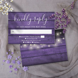 Cartons Réponse Lumières à cordes en bois violet rustique Mariage