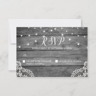 Cartons Réponse Lumières en Bois Rustique Mariage en Dentelle