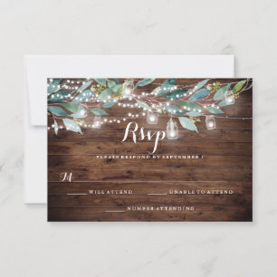 Cartons Réponse Lumières guinguettes à feuilles rustiques Mariage