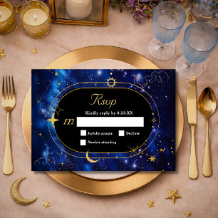 Cartons Réponse Lune d'or bleu mystique astronomie céleste mariage