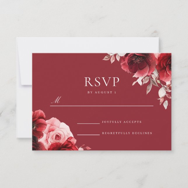 Cartons Réponse Luxe Radiance Ruby Red Roses Bloom Mariage (Devant)