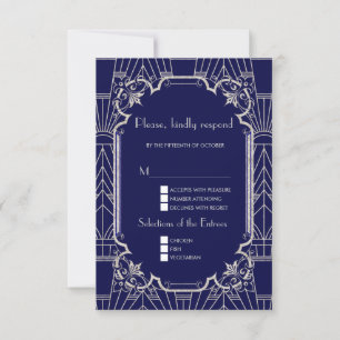 Cartons Réponse Luxe Silver Navy Blue Great 20s Mariage