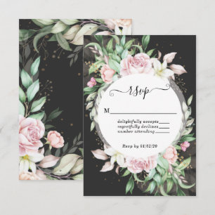 Cartons Réponse Luxueux Mariage Floral noir et rose