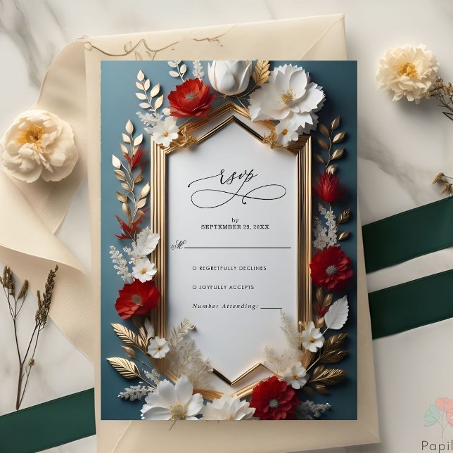 Cartons Réponse Luxueux motif floral avec Mariage Feuille d'or (Créateur téléchargé)