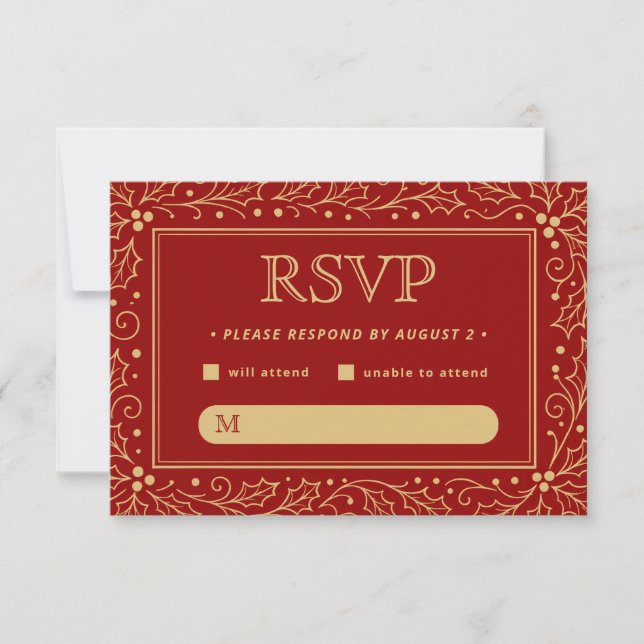Cartons Réponse Luxury Red & Antique-Gold Wedding (Devant)