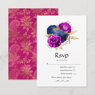 Cartons Réponse Magenta Navy et Gold Floral Mariage