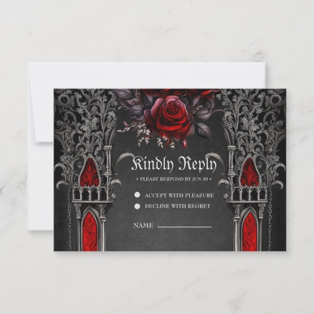 Cartons Réponse Magnifique design mariage gothique foncé. (Devant)