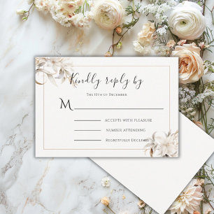 Cartons Réponse Magnifique Mariage Moderne Floral Simple Beige