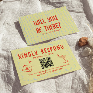 Cartons Réponse Main colorée rétro tirée unique QR Code Mariage