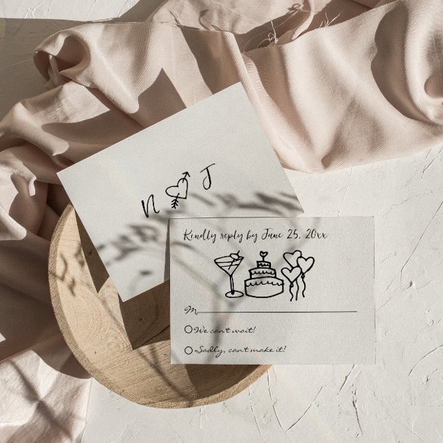 Cartons Réponse Main de griffes rétro dessinée Mariage unique écri (Créateur téléchargé)