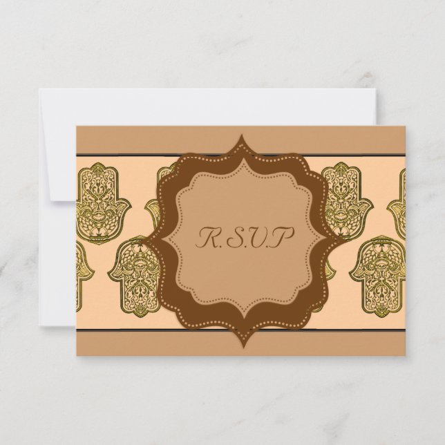 Cartons Réponse Main de henné de Hamsa (or) (Mariage) (Devant)
