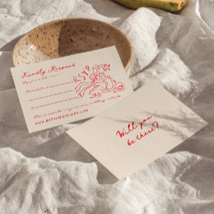 Cartons Réponse Main rouge rétro manuscrite tiré Quirky mignon Mar