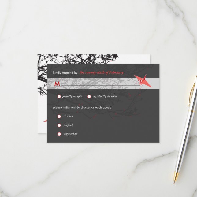 Cartons Réponse Manipuler les grues en papier Origami Mariage asia (Devant/Arrière en situation)