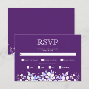 Cartons Réponse Marais fleurie blanche et bijoux mariage violet
