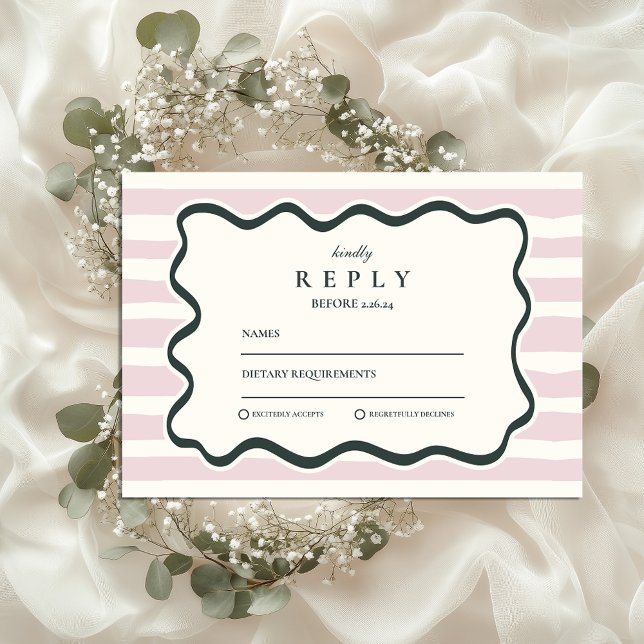 Cartons Réponse Mariage à Cadre Ondulé Doodle Rose (Créateur téléchargé)