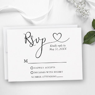 Cartons Réponse Mariage à cœur de calligraphie moderne