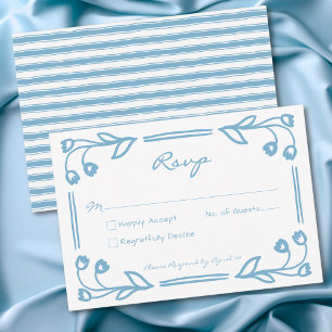 Cartons Réponse Mariage à la bande florale bleue fantaisiste dessi