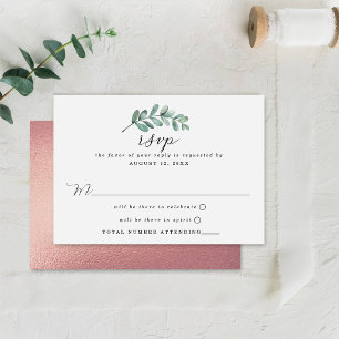 Cartons Réponse Mariage à la feuille d'or géométrique Eucalyptus R