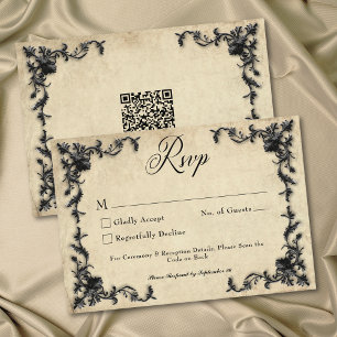 Cartons Réponse Mariage à la filigree gothique noire sur parchemin