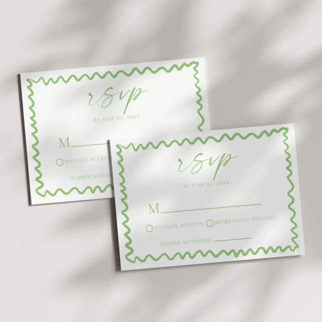 Cartons Réponse Mariage à la frontière ondulée verte citrine fanta (Créateur téléchargé)