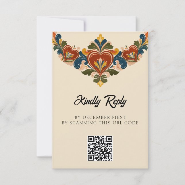 Cartons Réponse Mariage à la rosemaling norvégienne  (Devant)