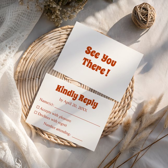 Cartons Réponse Mariage à la typographie orange brûlée rétro (Créateur téléchargé)