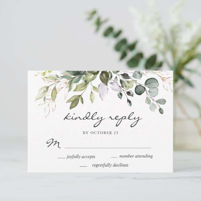 Cartons Réponse Mariage à la verdure d'eucalyptus à l'aquarelle (Debout devant)