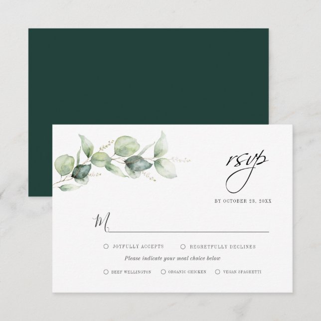 Cartons Réponse Mariage à la verdure d'eucalyptus à l'aquarelle (Devant / Derrière)