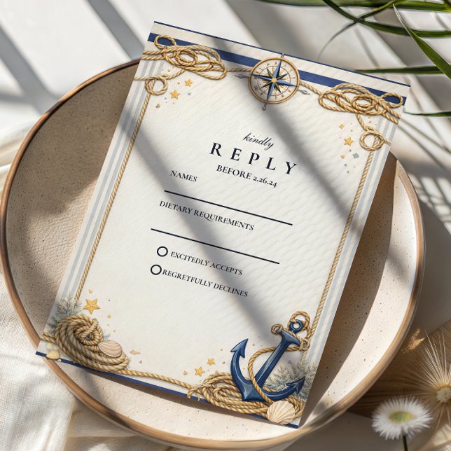 Cartons Réponse Mariage à l'ancre de compas nautique (Créateur téléchargé)
