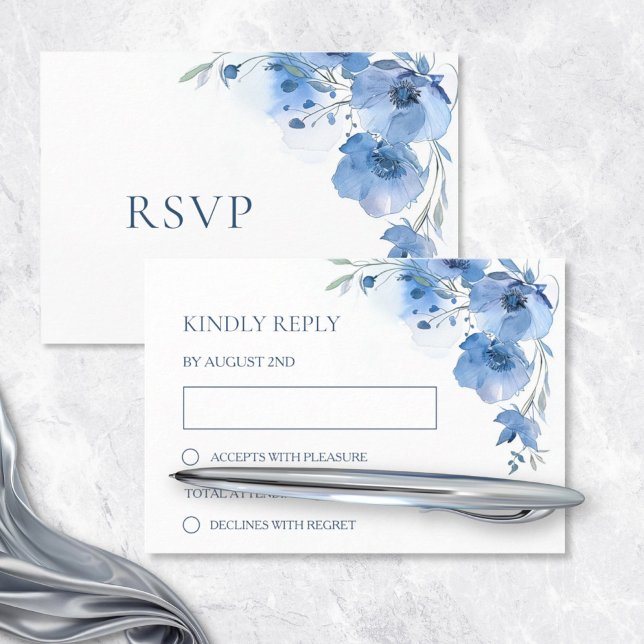 Cartons Réponse Mariage à l'aquarelle bleue (Créateur téléchargé)