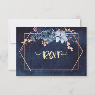 Cartons Réponse Mariage à l'aquarelle fleurie de la marine géométr