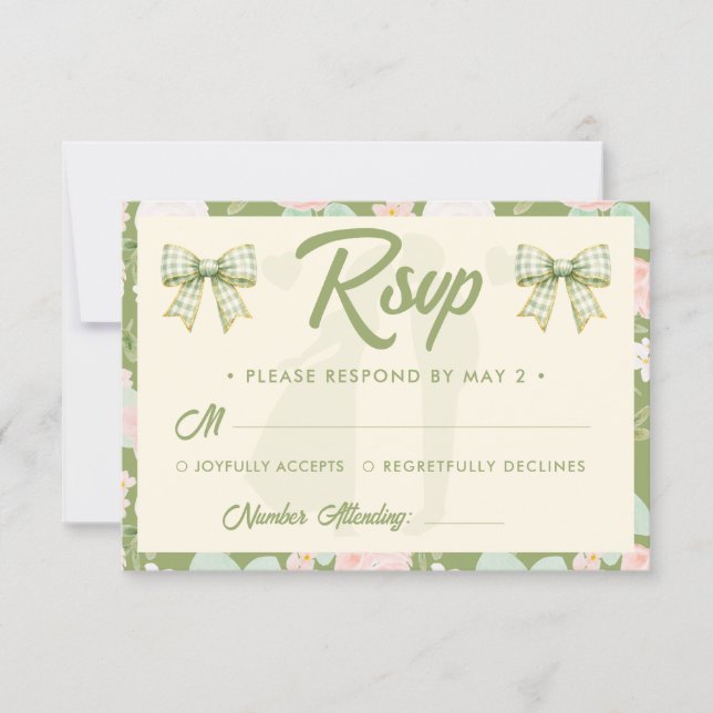 Cartons Réponse Mariage à l'arc en gingham vert Wildflower (Devant)