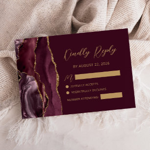Cartons Réponse Mariage à l'écriture calligraphique en or et agate