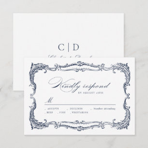 Cartons Réponse Mariage à l'écriture classique avec cadre vintage