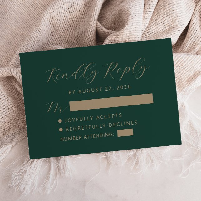 Cartons Réponse Mariage à l'écriture dorée vert foncé (Créateur téléchargé)
