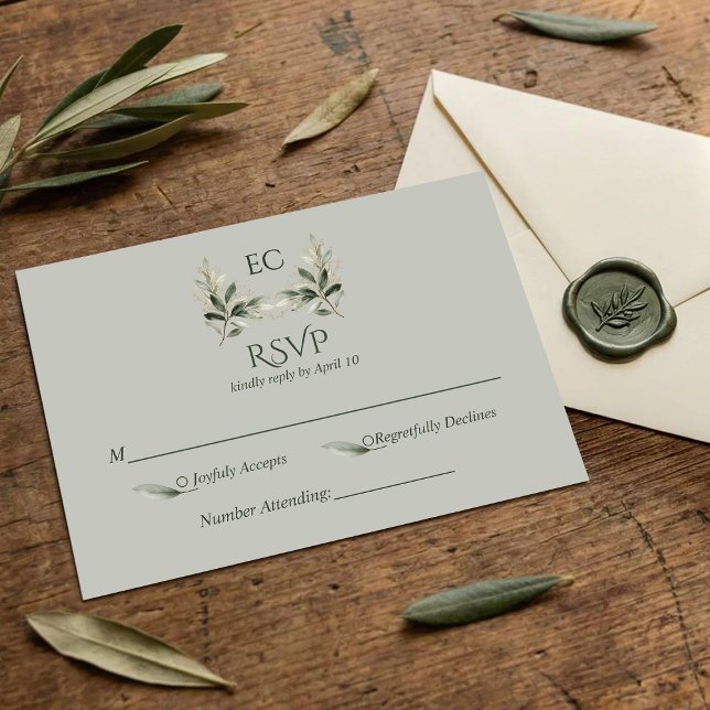 Cartons Réponse Mariage à monogramme de la branche d'olive Sage Gr (Créateur téléchargé)