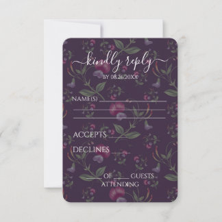 Cartons Réponse Mariage à motif floral violet vintage