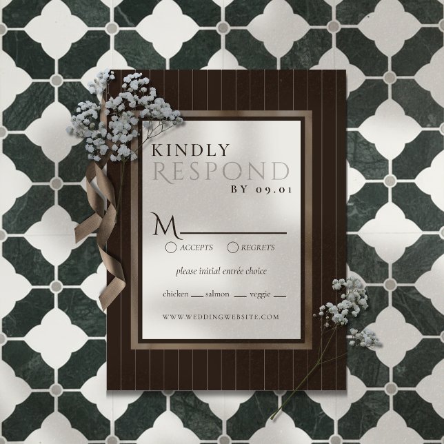 Cartons Réponse Mariage à motif rayure fine Marron Rustique (Announce your big day in a sophisticated style with this Rustic Brown This Stripe Pattern RSVP)