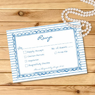 Cartons Réponse Mariage à rayures aquarelles bleues fantaisistes