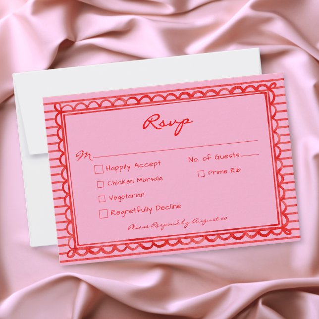 Cartons Réponse Mariage à rayures aquarelles rose rouge fantaisist (Whimsical Red Pink Watercolor Stripe Wedding RSVP Card)