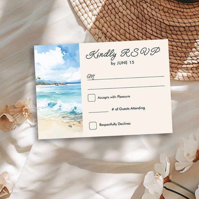 Cartons Réponse Mariage à thème Watercolor Beach (Wedding RSVP from the Summer Beach Wedding Collection by Darling & May)