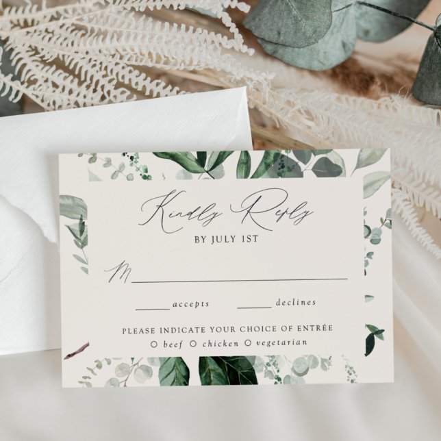 Cartons Réponse Mariage Abondante De Verdure Crème Choix De Repas (Créateur téléchargé)