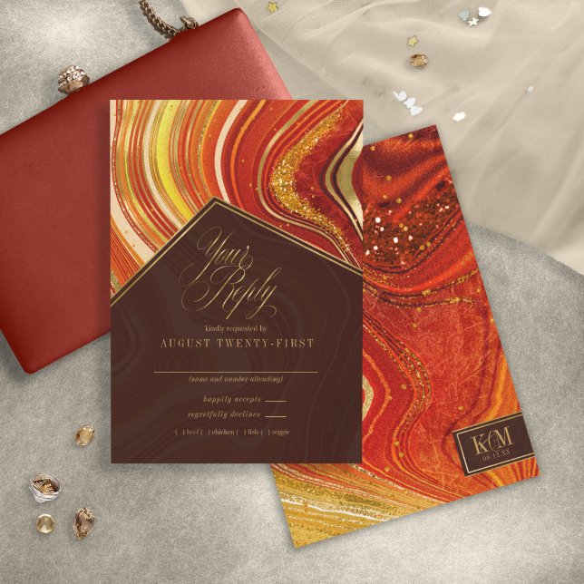 Cartons Réponse Mariage Abstrait Agate Orange Chaud ID827 (Créateur téléchargé)