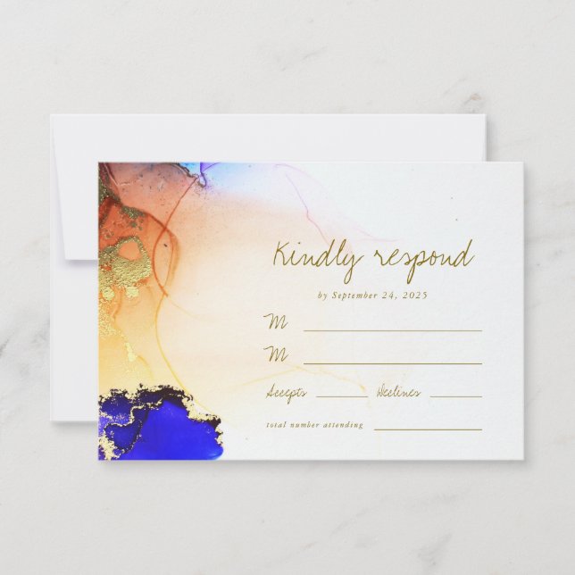 Cartons Réponse Mariage Abstrait chic Gold Blue Orange (Devant)