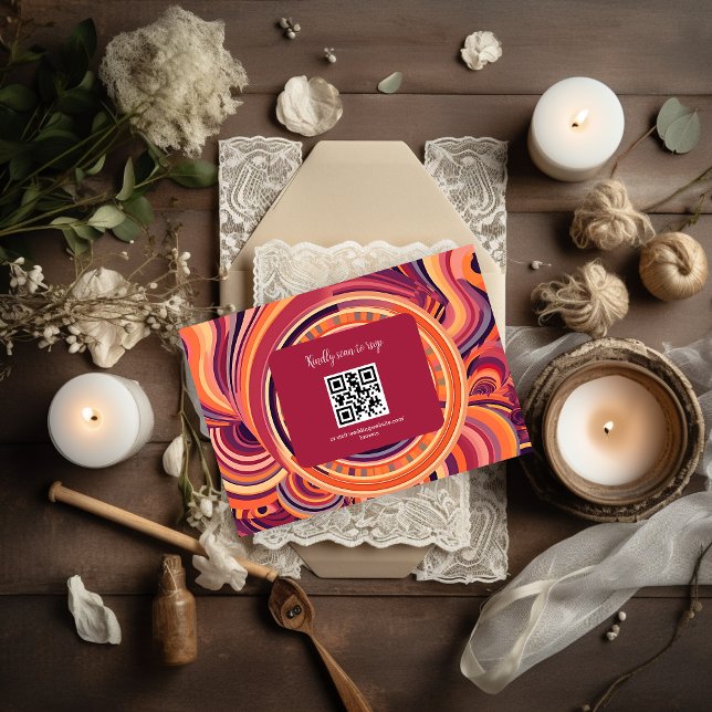 Cartons Réponse Mariage abstrait sur le thème rétro funky des anné (Créateur téléchargé)