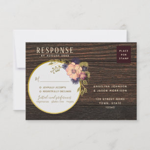 Cartons Réponse Mariage Adresse de Retour Bois Rustique Floral Ros