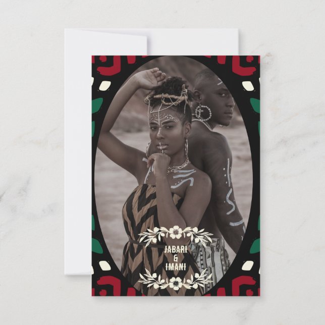 Cartons Réponse Mariage africain tribal rouge noir vert (Dos)