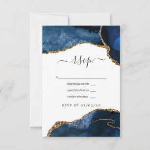 Cartons Réponse Mariage Agate Navy et Or