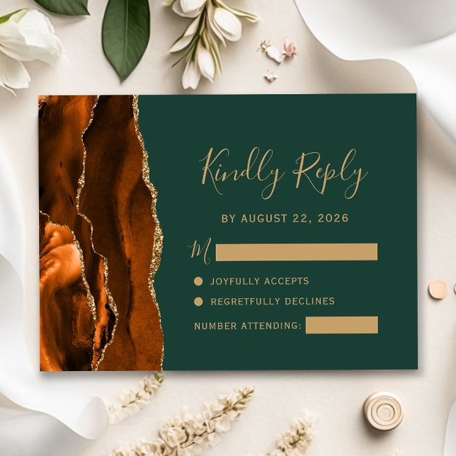 Cartons Réponse Mariage Agate Orange Brûlé Émeraude Vert (Créateur téléchargé)